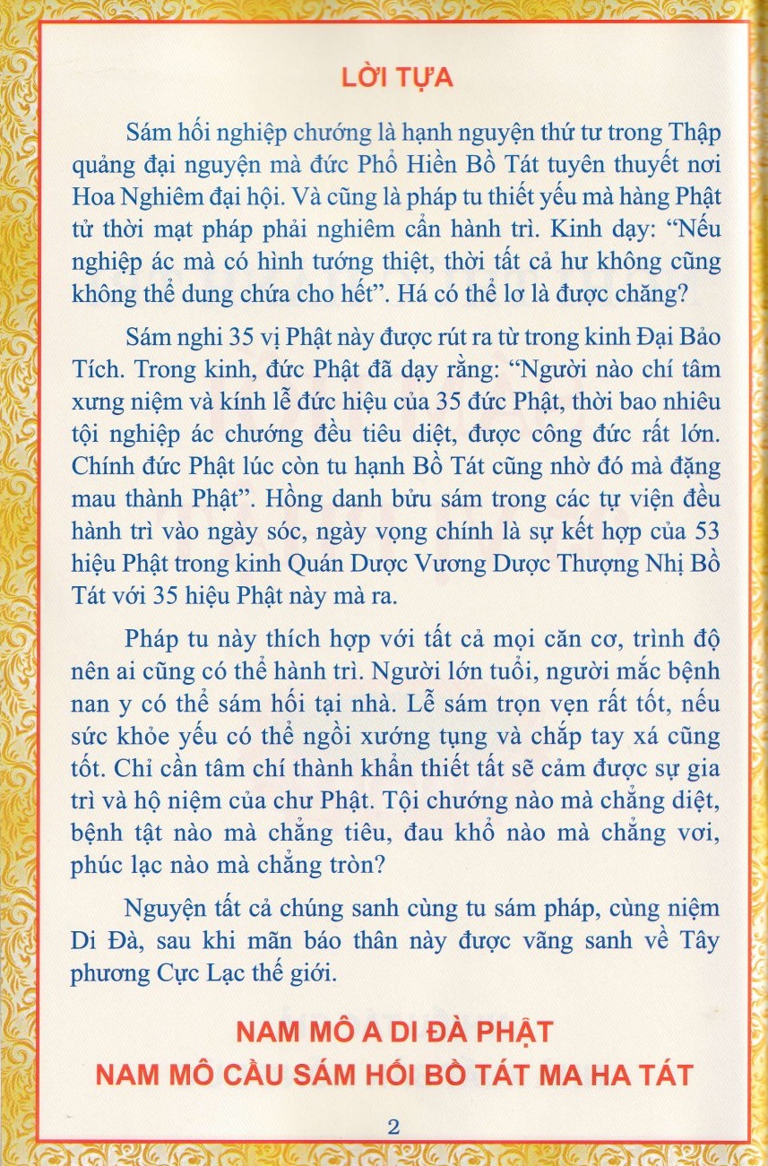 NGHI THƯC HÀNH TRÌ SÁM HỐI 35 VỊ PHẬT