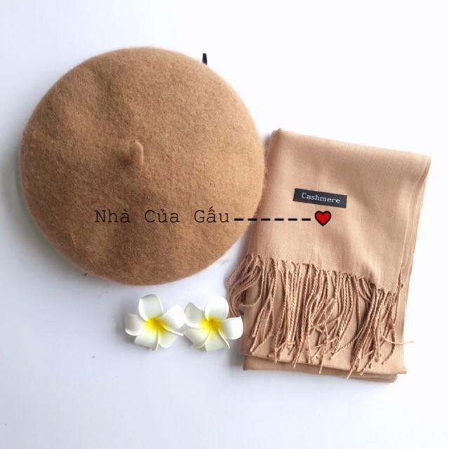 Combo mũ nồi dạ và khăn len cashmere loại 1