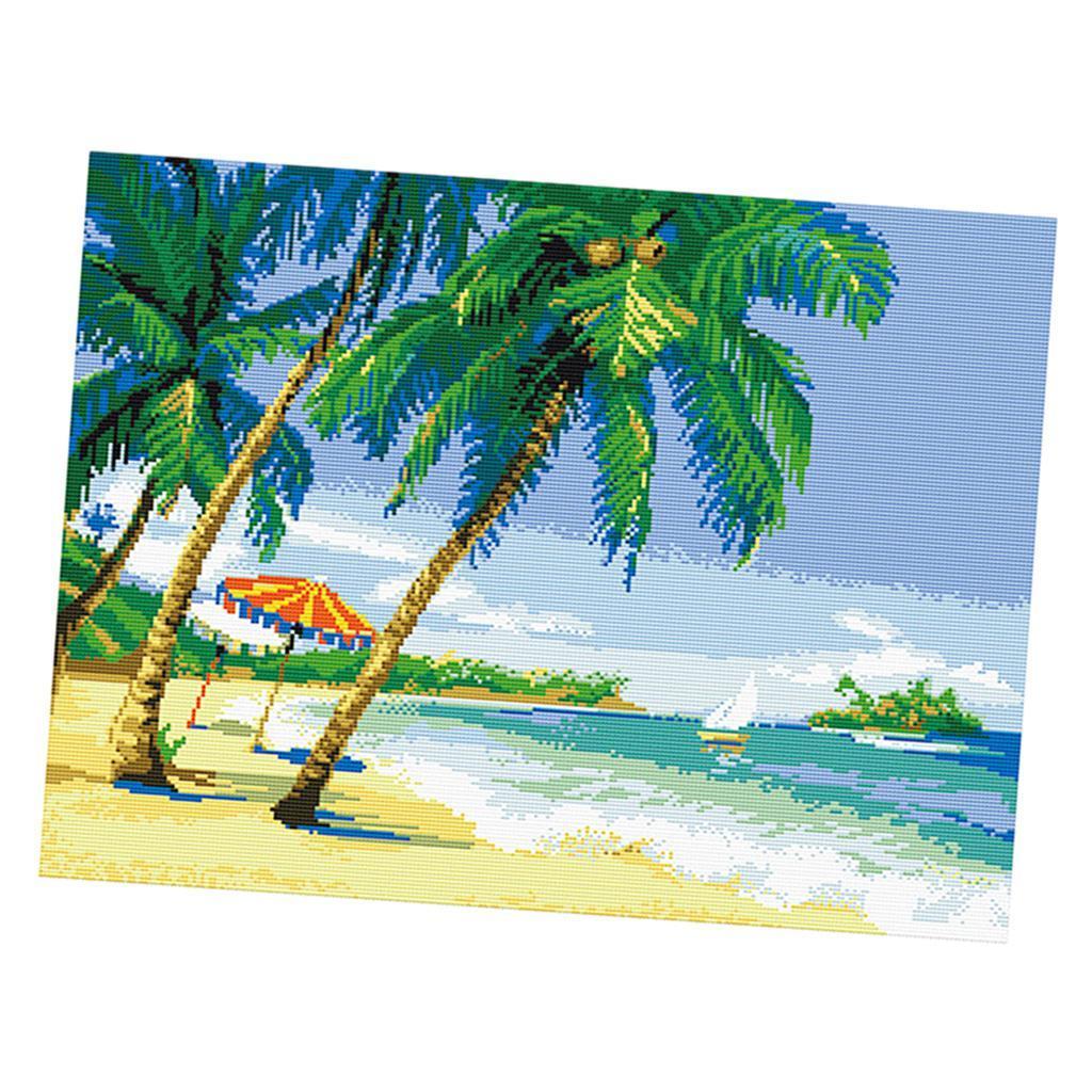 1 Set Counted Cross Stitch Kit Embroidery Fabric -Seaside Scenery Pattern