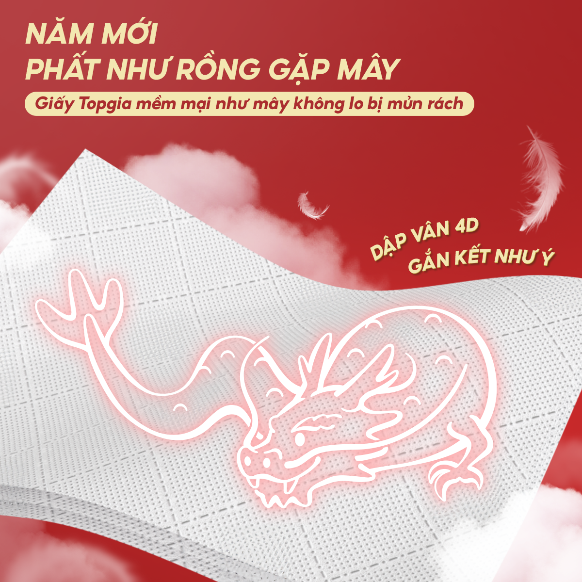 Khăn giấy cao cấp Top Gia 3 màu thùng 6 bịch, giấy rút treo tường 1280 tờ, 4 lớp siêu dai, mềm mịn và tiện lợi