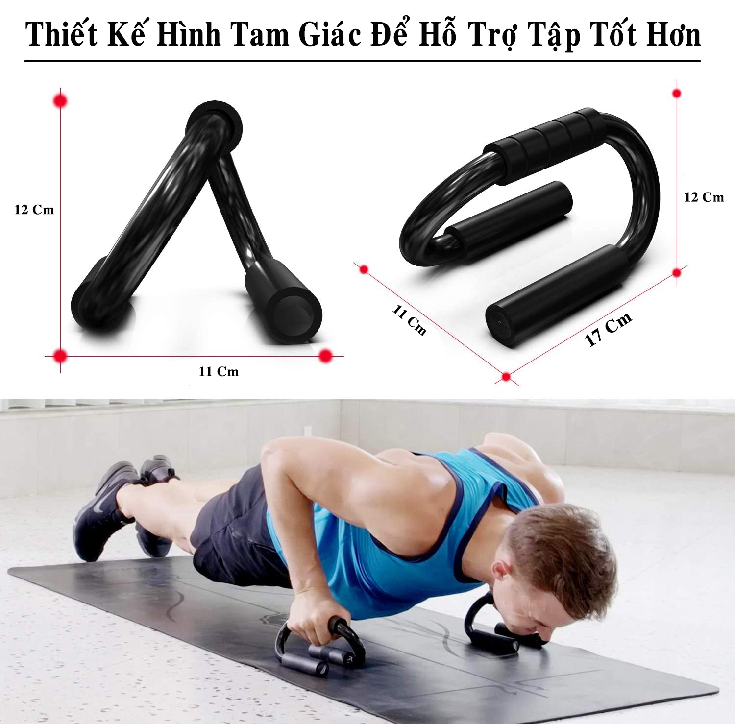 Dụng Cụ Hít Đất Cầm Tay Thép Cứng – Màu Đen - Dụng Cụ Tập Chống Đẩy Tập Gym Tập Yoga Tập Thể Thao Cao Cấp Khung Tam Giác Tập Luyện Tốt Hơn