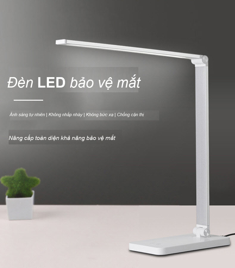 Đèn Bàn Học Đọc Sách, Làm Việc Đèn LED Chống Cận, Đèn Ngủ, Cảm Ứng Nhôm Cao Cấp eLights Độ Sáng 700Lumen, 3 Cấp Độ Sáng, 5 Chế Độ Màu, Có Cổng Sạc USB Cho Điện Thoại