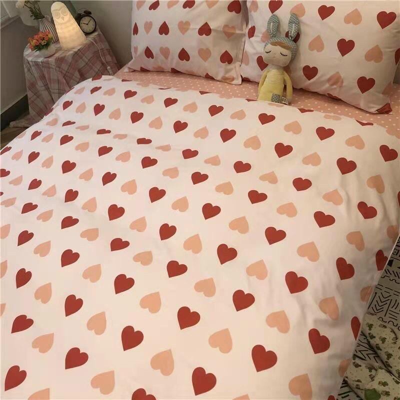 Set Chăn Ga Gối Cotton Organic 100%cotton Hàng Nhập Khẩu Cao Cấp 4 Món Trái Tim