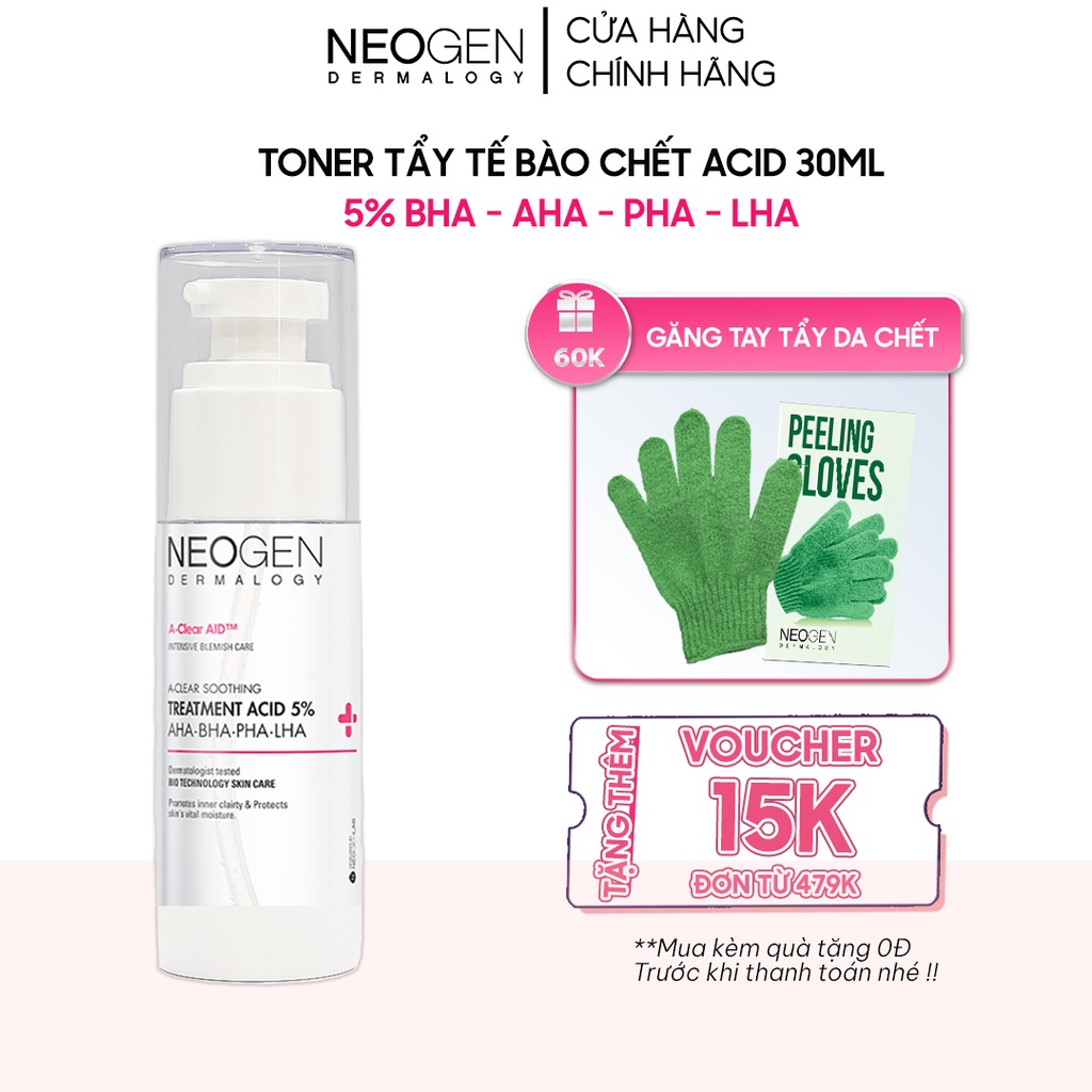 Toner Tẩy Tế Bào Chết 5% PHA - AHA - LHA - BHA Dưỡng Sáng Ngừa Mụn Neogen Dermalogy Treatment Acid 30ml