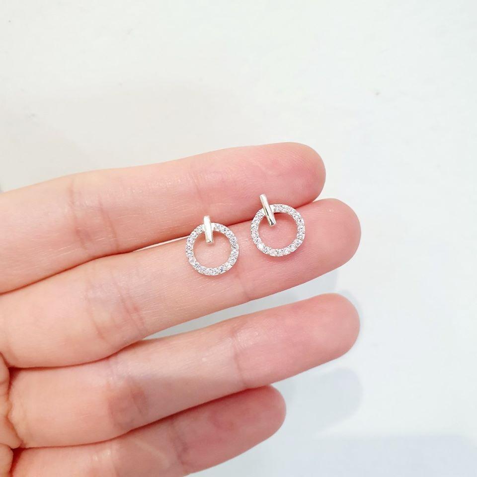 Khuyên tai bạc nữ nụ tròn đính đá