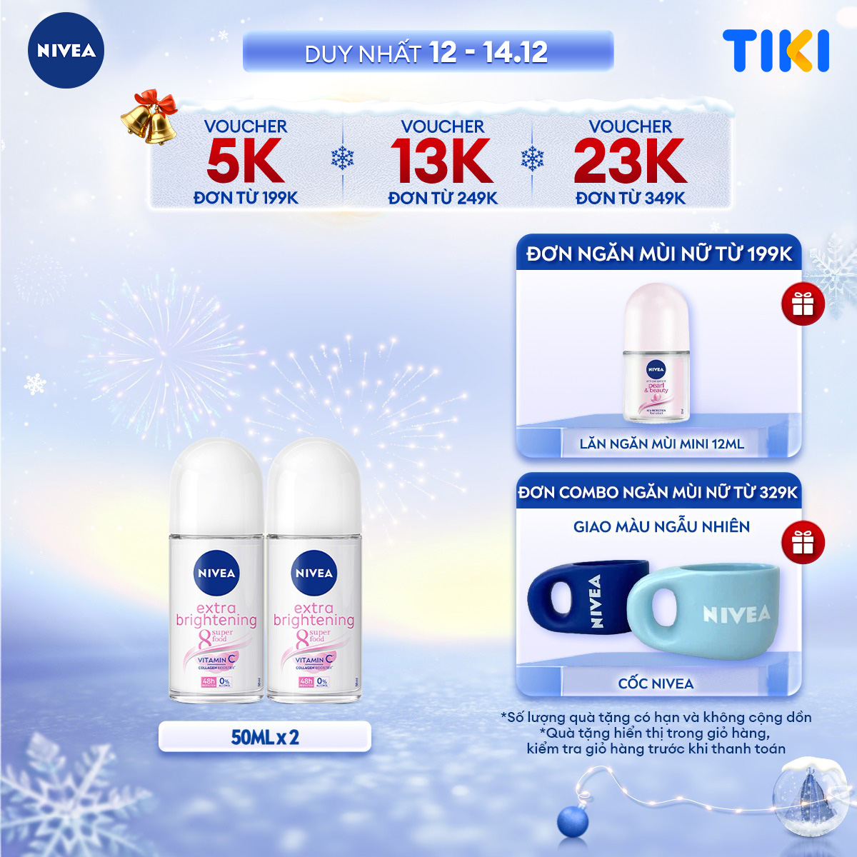 Bộ 2 Lăn Ngăn Mùi NIVEA Extra Brightening Dưỡng Trắng Mờ Thâm Vitamin C (50 ml) - 83747x2