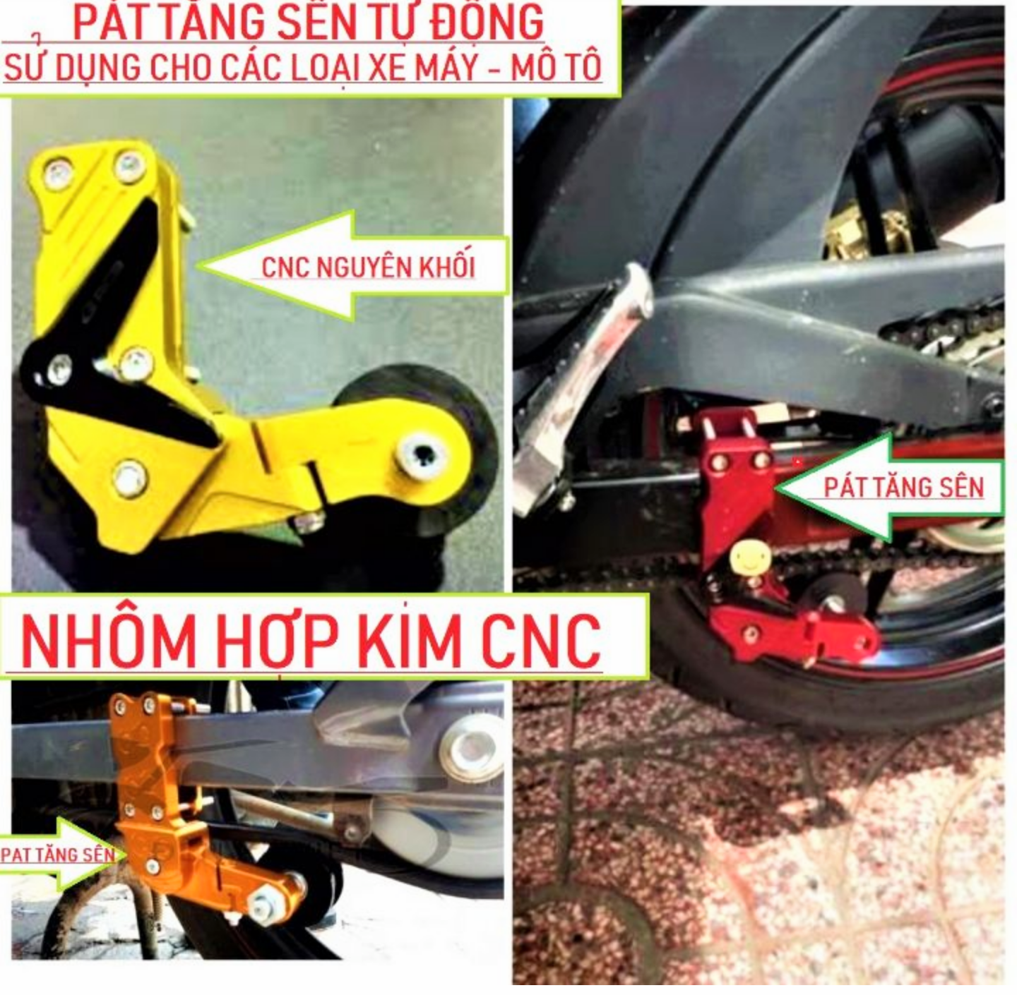 PAT TỰ ĐỘNG TĂNG SÊN CHỈNH XÍCH LẮP CHO TẮT CẢ CÁC LOẠI XE MÁY MẪU MỚI HÀNG LOẠI DẦY ĐẸP CHUẨN