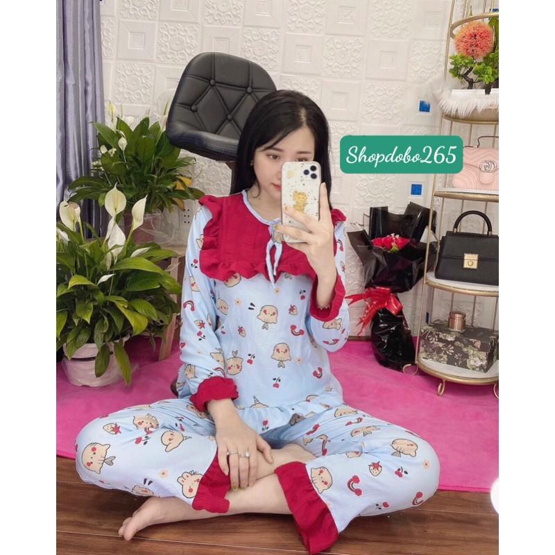 Đồ bộ nữ,đồ ngủ,đồ bộ mặc nhà vải xốp tay dài họa tiết dễ thương.