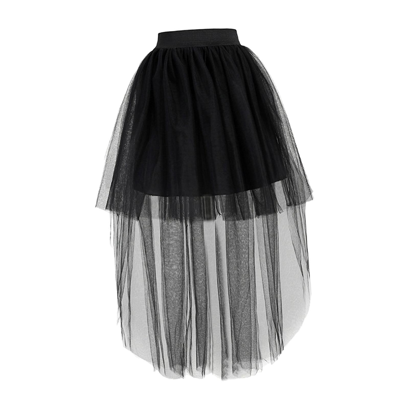 Mini Women Long Tulle Skirt Layered MIDI Skirt A Line Overlay Maxi Skirt Evening Prom Elastic High Waist Dancewear Cosplay