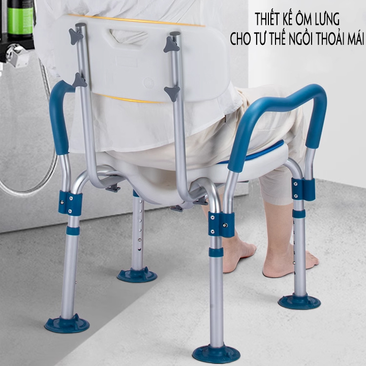 Ghế ngồi tắm cho người già, bệnh nhân khó đi lại KR166, Ghế vệ sinh có tay vịn tựa lưng chân đế chống trượt rất an toàn
