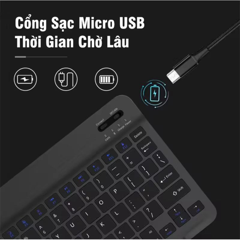 Combo bàn phím và chuột bluetooth không dây sạc type C mini 10 inch cho điện thoại - hàng nhập khẩu