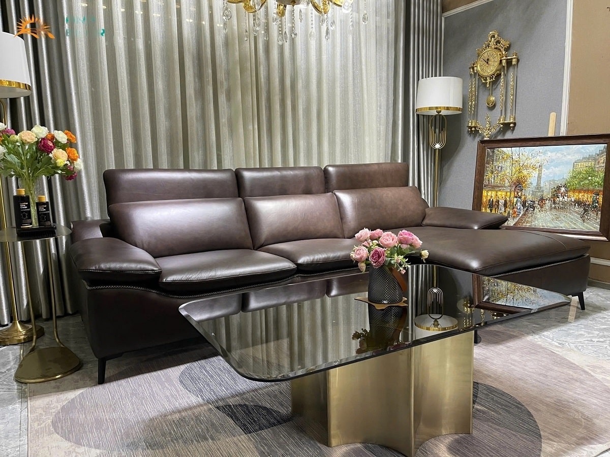 Sofa góc L 100% da bò Italy Juno sofa màu nâu – SFLCT08 2m7 x 1m6 hàng cao cấp chuẩn da bò nhập khẩu Ý