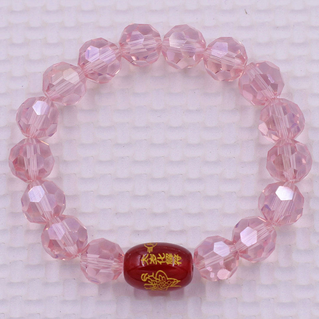 Vòng chuỗi đeo tay pha lê hồng phấn cắt giác 10 ly charm giải thái tuế phù, vòng chuỗi phong thủy, giải năm hạn thái tuế