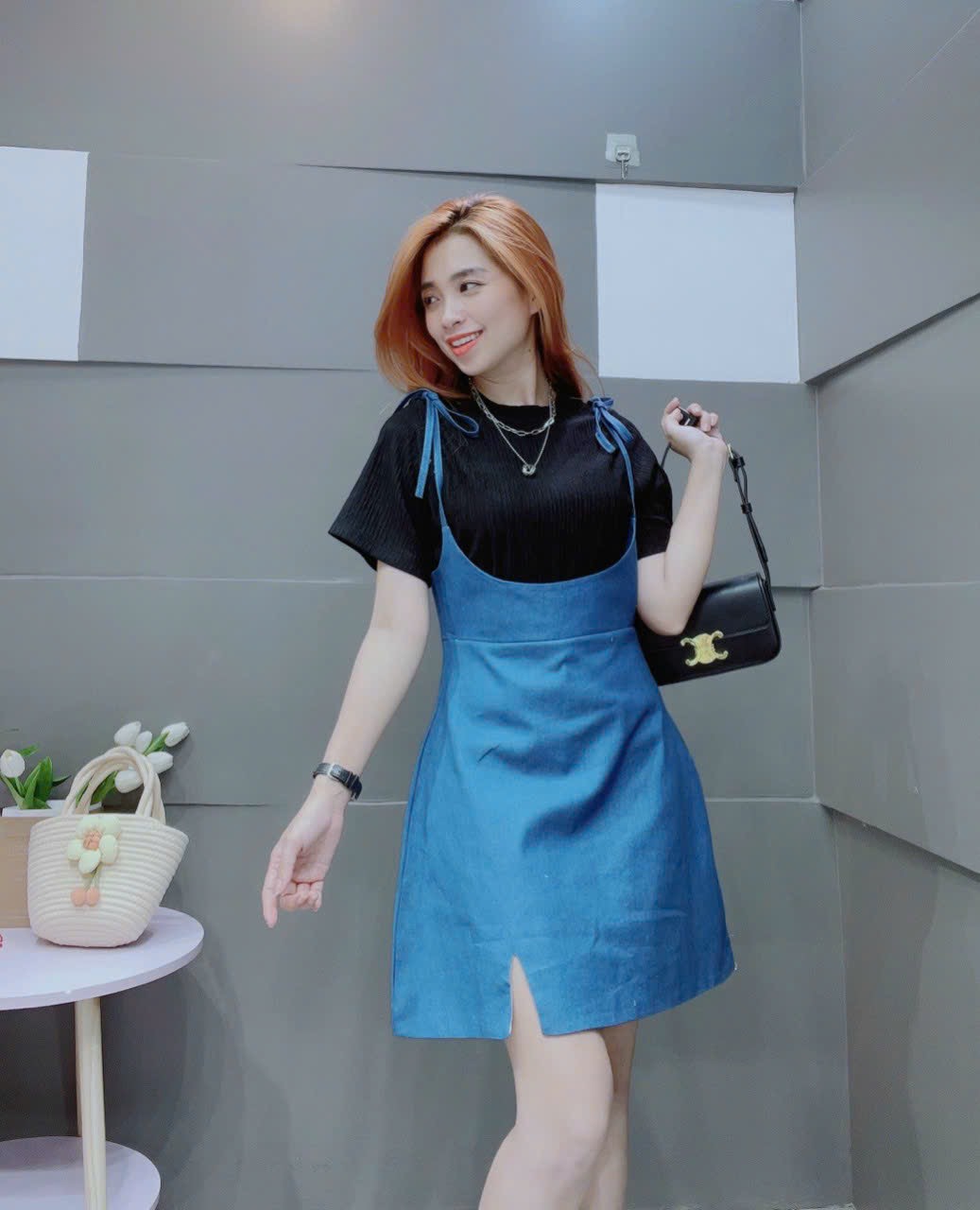Set đầm yếm jean hai dây PL98730