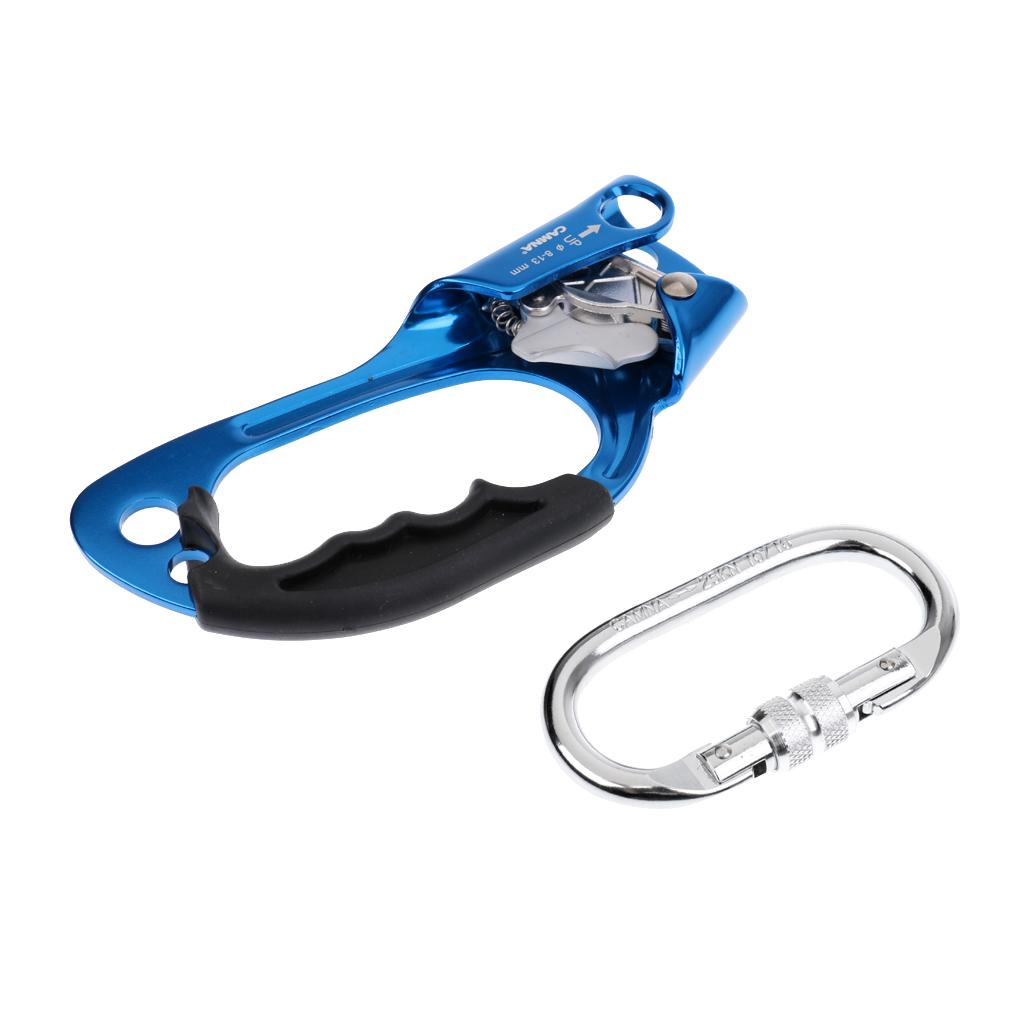 Rock Climbing Ascender for Right Hand with Auto Lock Carabiner (Blue)