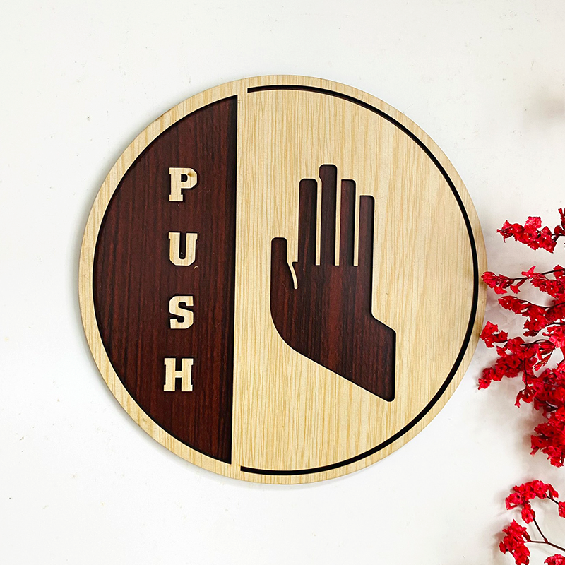 PP17 - Bảng gỗ decor Pull - Push, Kéo - Đẩy dán cửa ra vào, độc đáo hiện đại