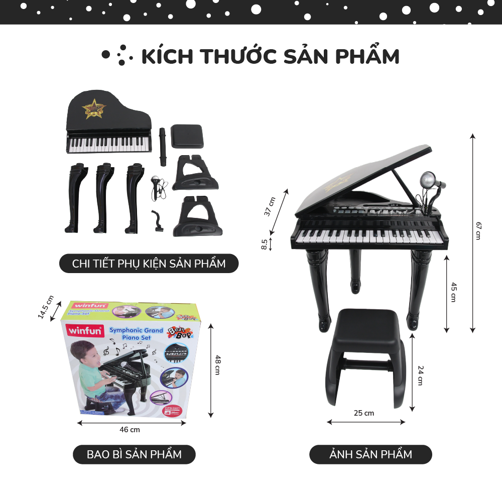 Đồ chơi âm nhạc cho bé - Đàn piano cổ điển kèm mic thu âm - Winfun - 2045 cho bé 3 tuổi trở lên