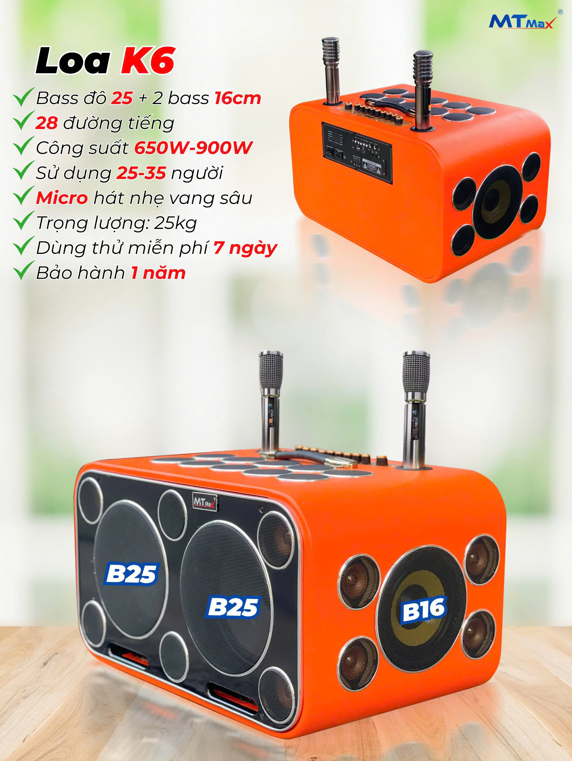 Loa Xách Tay K6 28 Đường Tiếng Kraoke, Công Suất Cực Đại Siêu Trầm 900W Mã Lực Bass Cực Mạnh ,28 Loa 2 Bass 25cm Siêu Trầm, Âm Thanh Sáng Ấm, Bluetooth 5.0, AUX, USB, Bộ Xử Lý DSP Echo, Delay, Rever hàng nhập khẩu
