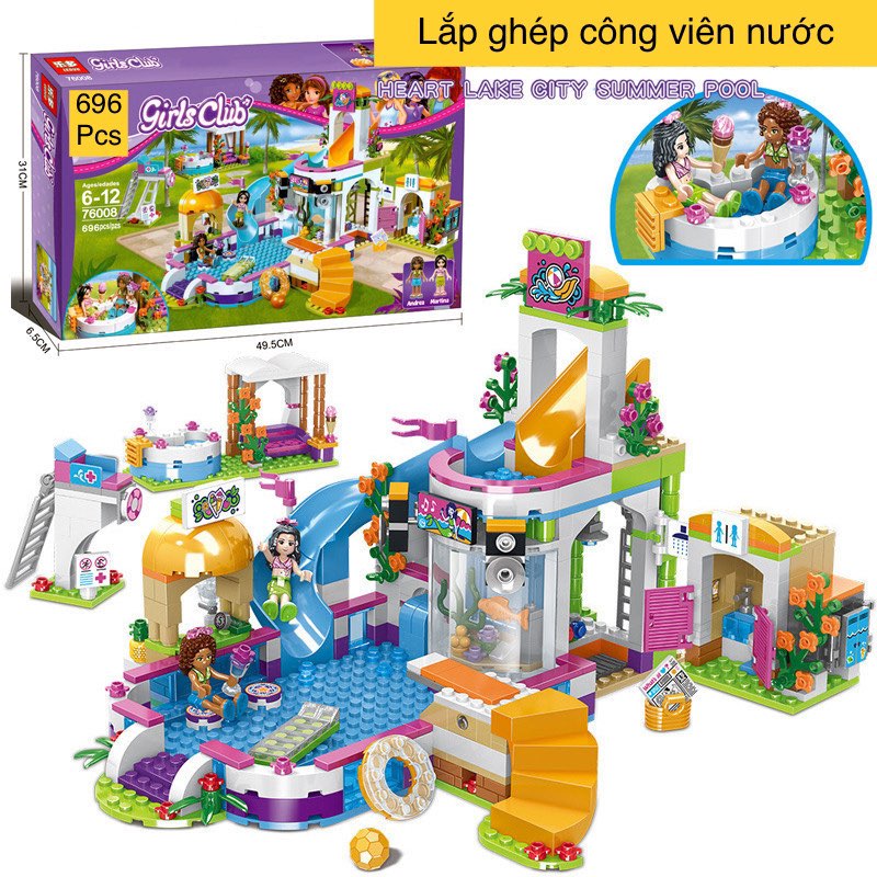 đồ chơi lắp ráp xếp hình lắp ghép khu vui chơi giải trí công viên nước với 696 Pcs