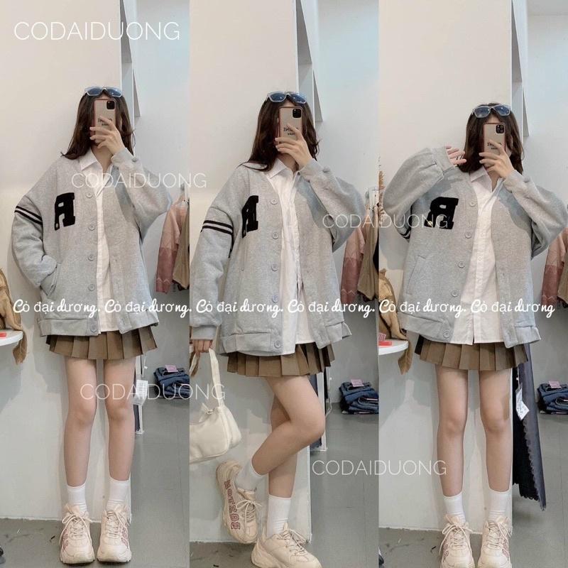 Bomber cardigan chữ R vạch tay unisex siêu xinh thụng