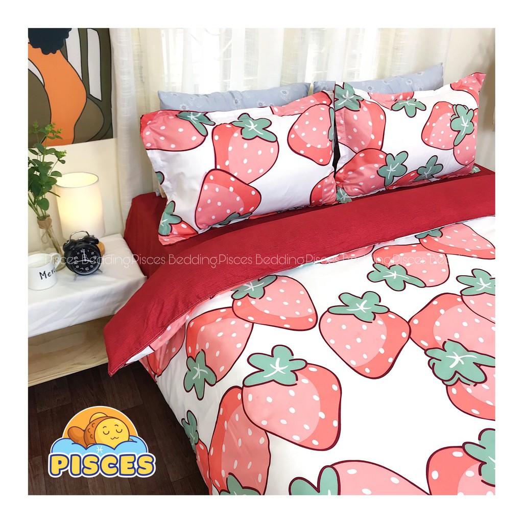 Bộ Chăn Ga Gối Cotton Poly Dâu Tây