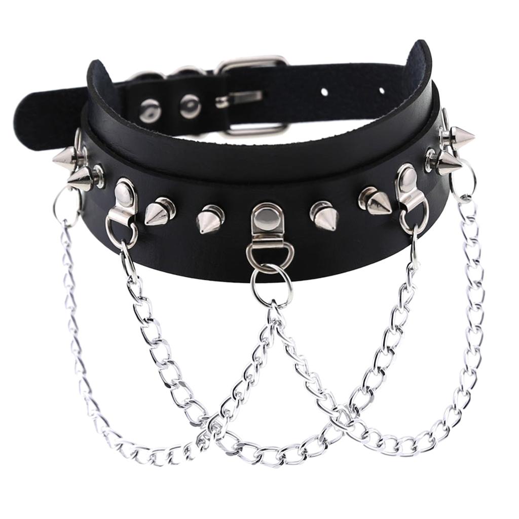 Gothic Pu Leather Choker Women Spike Metal Chain Necklace Punk Jewelry White