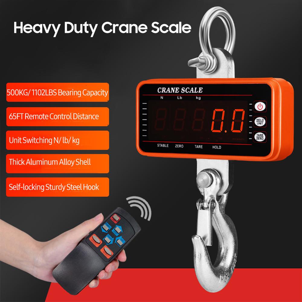 1500kg/ 3306lbs Digital Hanging Scale with 65ft Remote Control Portable Heavy Duty Crane Scale Dimmable LED Industrial Hook Scales Unit Change/ Data Hold/ Tare/ Zero for Construction Site Travel Market Fishing Outdoor Work