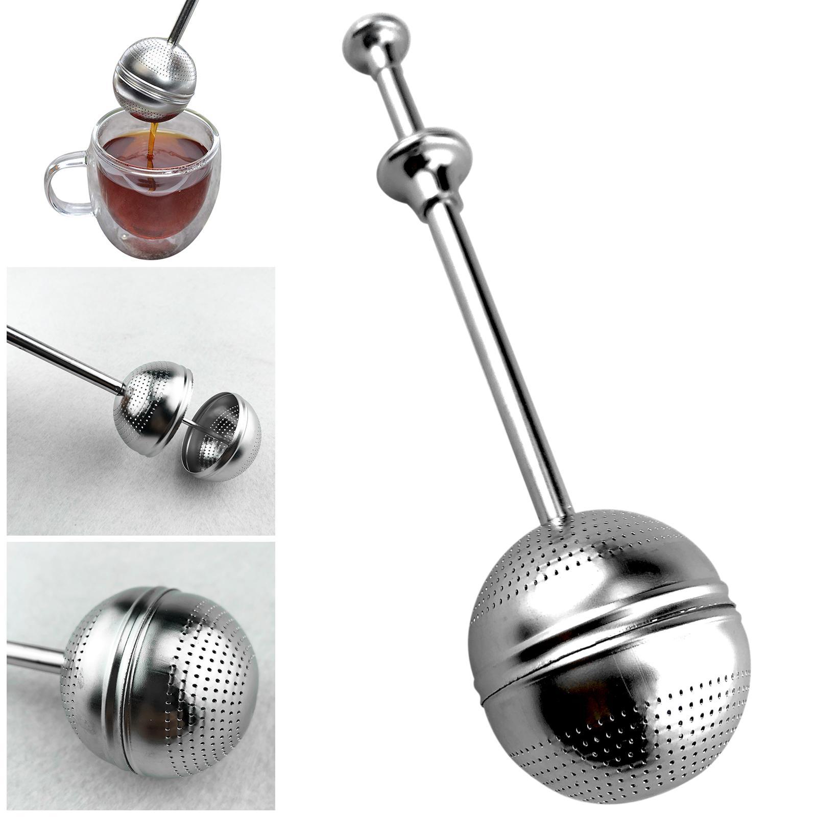 Metal Tea Bag Filter Ball Diffuser with Long Handle Push Rod for Teapot