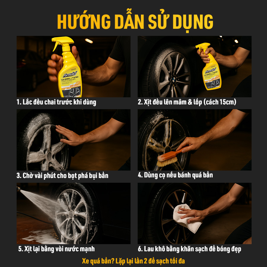 Xịt Làm Sạch Mâm &amp; Vỏ Xe FORMULA 1 615264 680ml Đánh Bay Bụi Phanh Sáng Bóng Tức Thì - Nhập Khẩu Chính Hãng