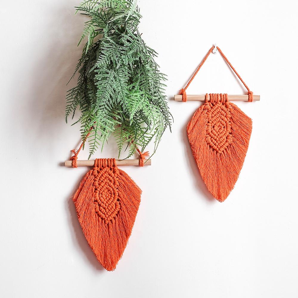 Lá macrame trang trí treo tường, Macrame lá 2 màu trắng, cam đất