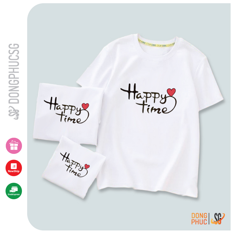Áo gia đình Happy time Đồng phục gia đình 3/4/5 người đi biển giá rẻ Thun cotton 4 chiều GD315BM