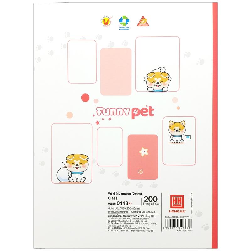 Vở Class Funny Pet - 4 Ly Ngang 200 Trang 58gsm - Hồng Hà 0443 (Mẫu Màu Giao Ngẫu Nhiên)