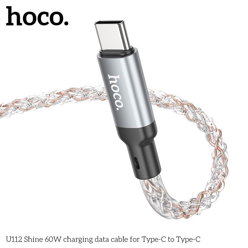 Dây cáp sạc nhanh Type C, IP có đèn led Hoco U112 1m cao cấp, dây sạc thời trang hàng chính hãng