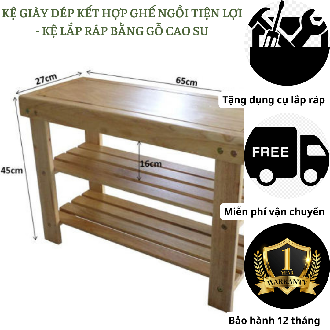 Kệ giày dép kết hợp ghế ngồi-kệ đa năng bằng gỗ cao su thiên nhiên - có 2 màu cho bạn lựa chọn