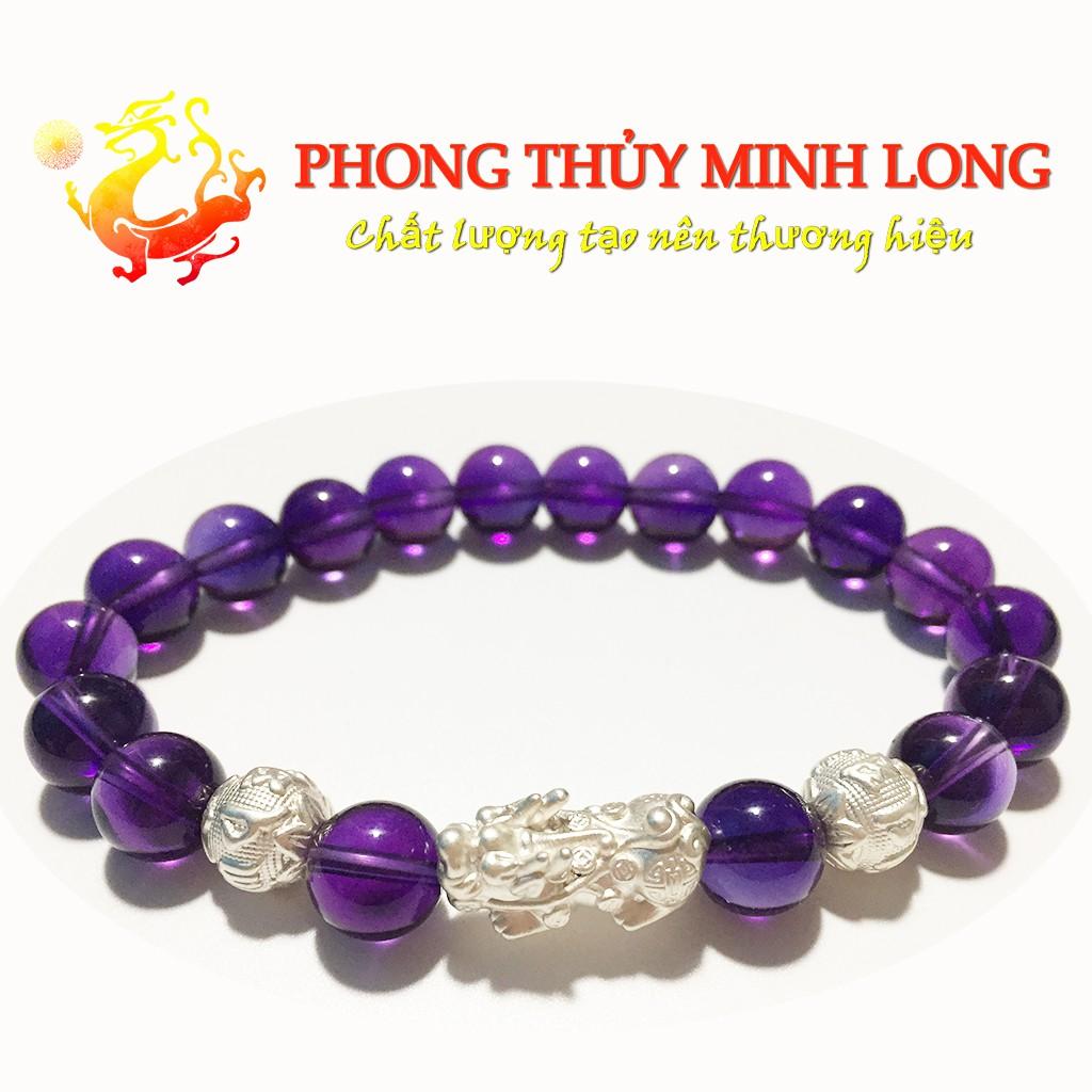 Vòng tay đá. thach anh Tím chất lượng 5A mix Tỳ Hưu và 2 Hạt Kim Tiền Bạc hợp mệnh Hỏa và Thổ