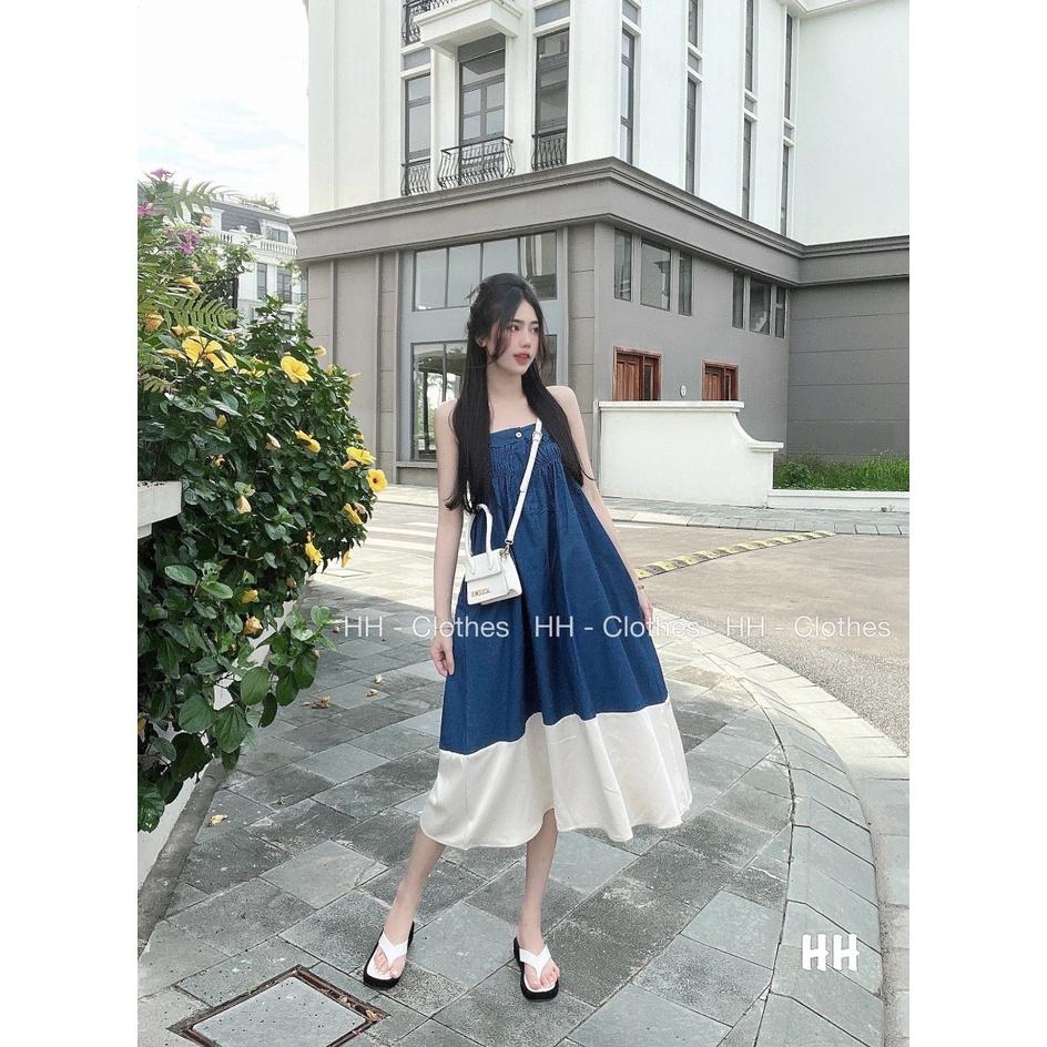 VÁY ĐI CHƠI, VÁY MAXI JEAN 2 DÂY PHỐI CÚP NGỰC BOCHUN CỰC XINH LUN Ạ