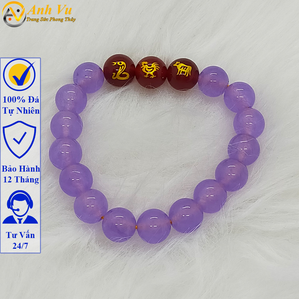 Vòng tay tỵ dậu sửu đá mã não tím tự nhiên - Vòng tay phong thủy cho nữ mệnh hỏa - May mắn tài lộc
