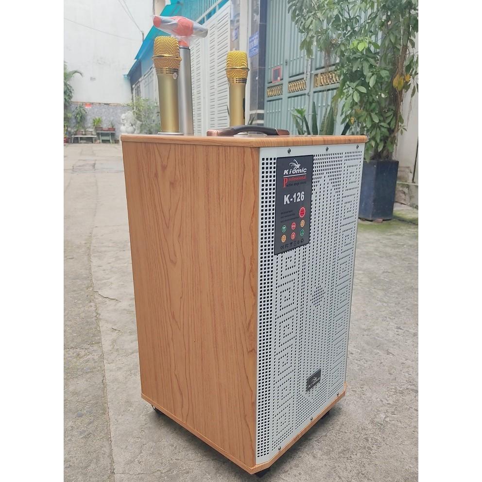 Loa kéo vali karaoke di dộng kiomic K126 thùng gỗ 3 tấc công suất lớn tặng kèm 2 micro UHF không dây bảo hành 12 tháng