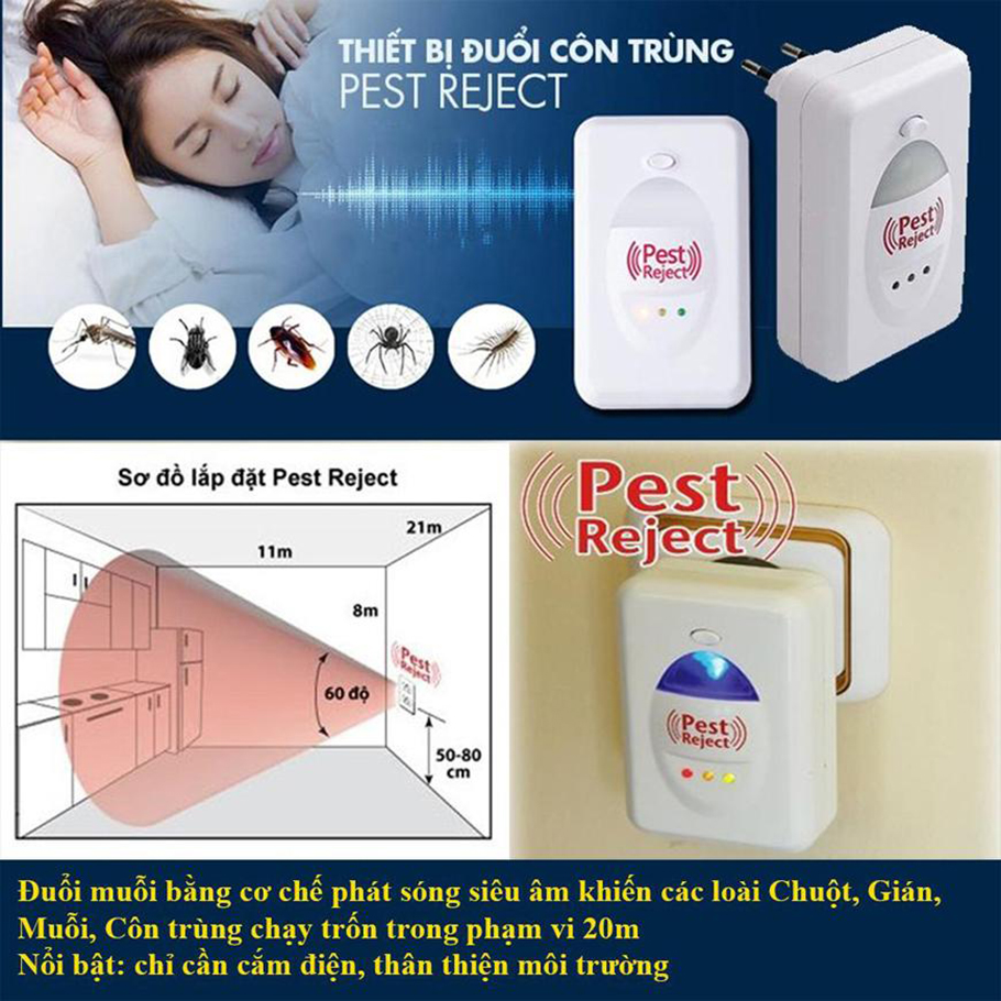 Máy Đuổi Chuột Đuổi Côn Trùng Bằng Sóng Siêu Âm Pest Reject