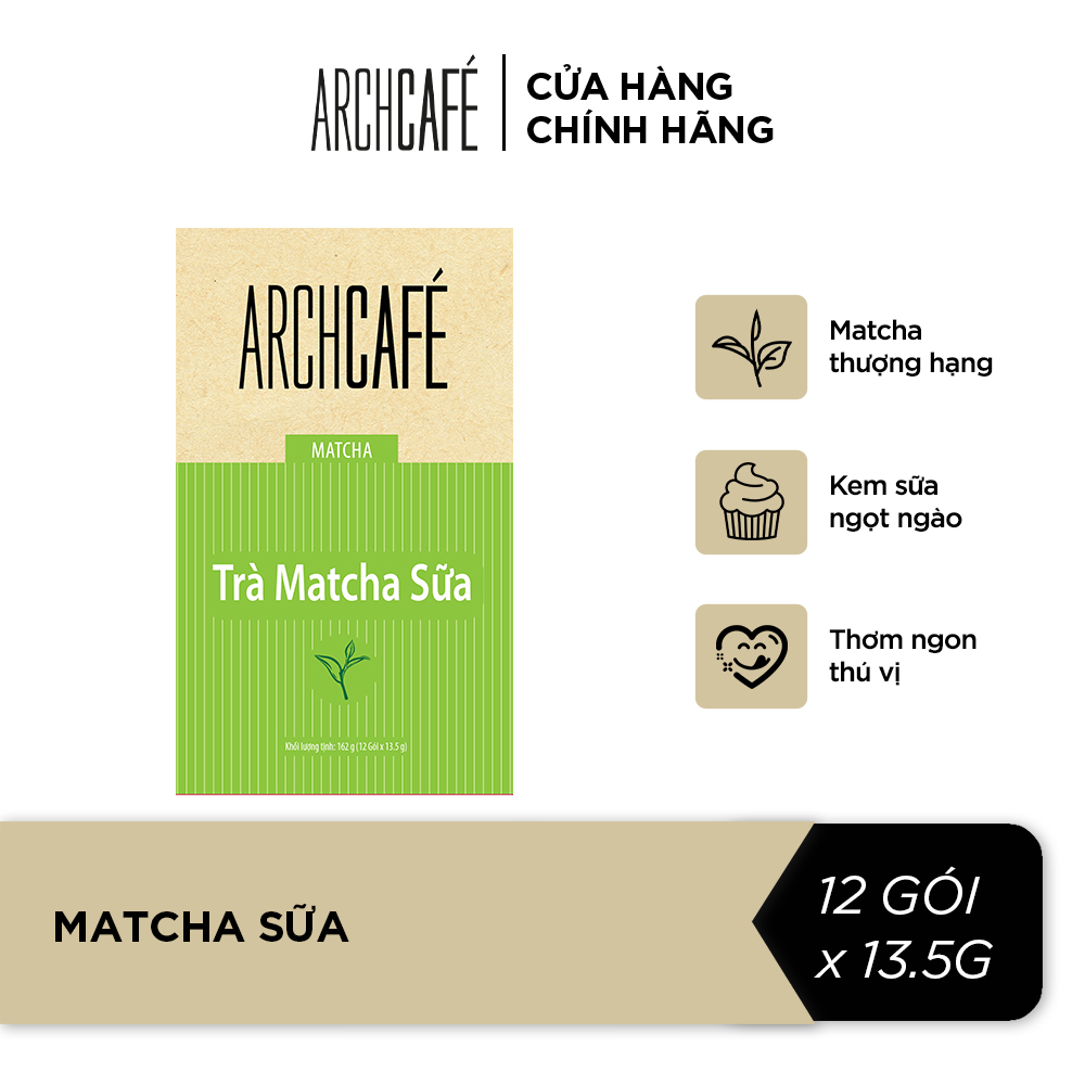 Trà Matcha Sữa - Trà hoà tan Archcafé (hộp 12 gói x 13.5g)