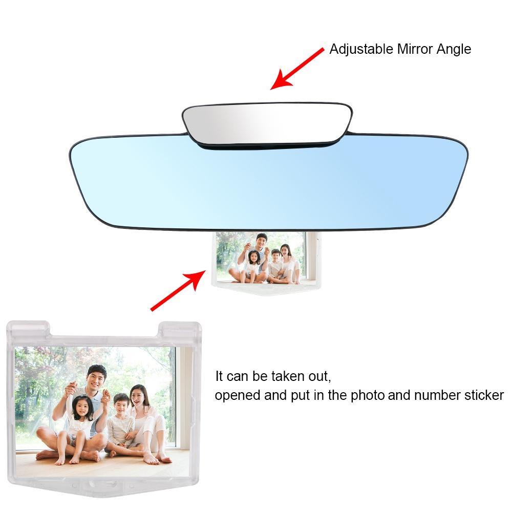Gương chiếu hậu hai kính chống chói màu xanh dương có biển dừng xe và khung ảnh đa năng thông dụng gắn trong xe hơi