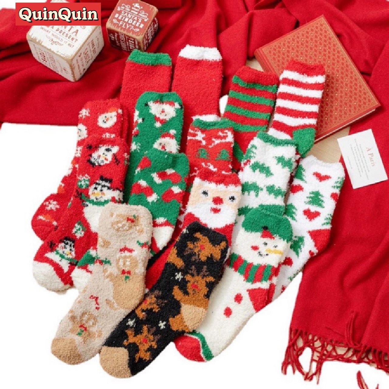 Tất vớ len bông dài lông cừu chất dày giữ ấm GIÁNG SINH NOEL ấm áp