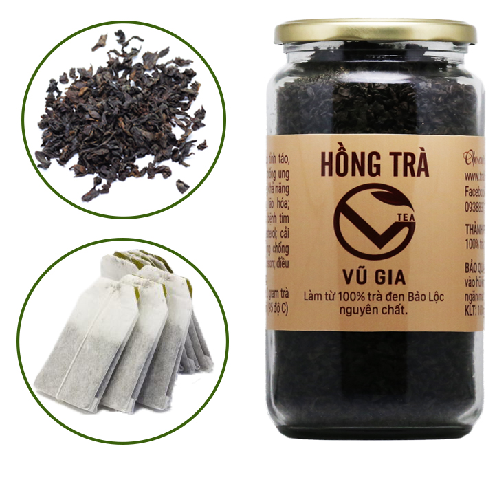 Hồng Trà Nguyên Chất Bảo Lộc Vũ Gia [200gr-hũ] + Tặng 5 Túi Lọc Đựng Trà