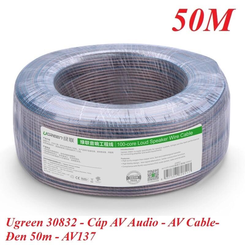 Ugreen UG30832AV137TK 50M Màu Đen Cáp âm thanh loa 200 tim - HÀNG CHÍNH HÃNG