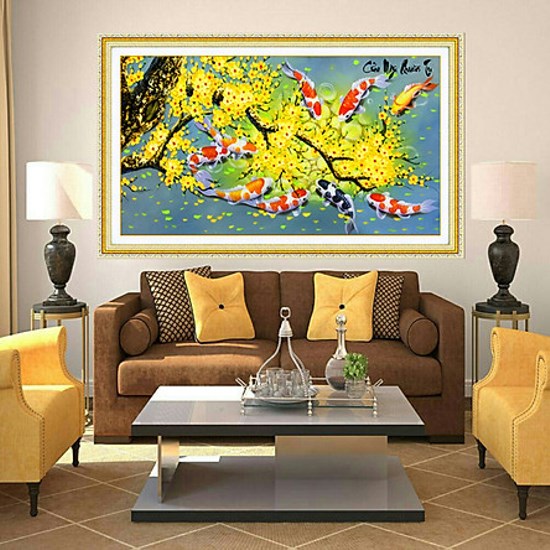 Tranh đính đá cửu ngư quần tụ LV173 - 99 x 50 cm - chưa đính