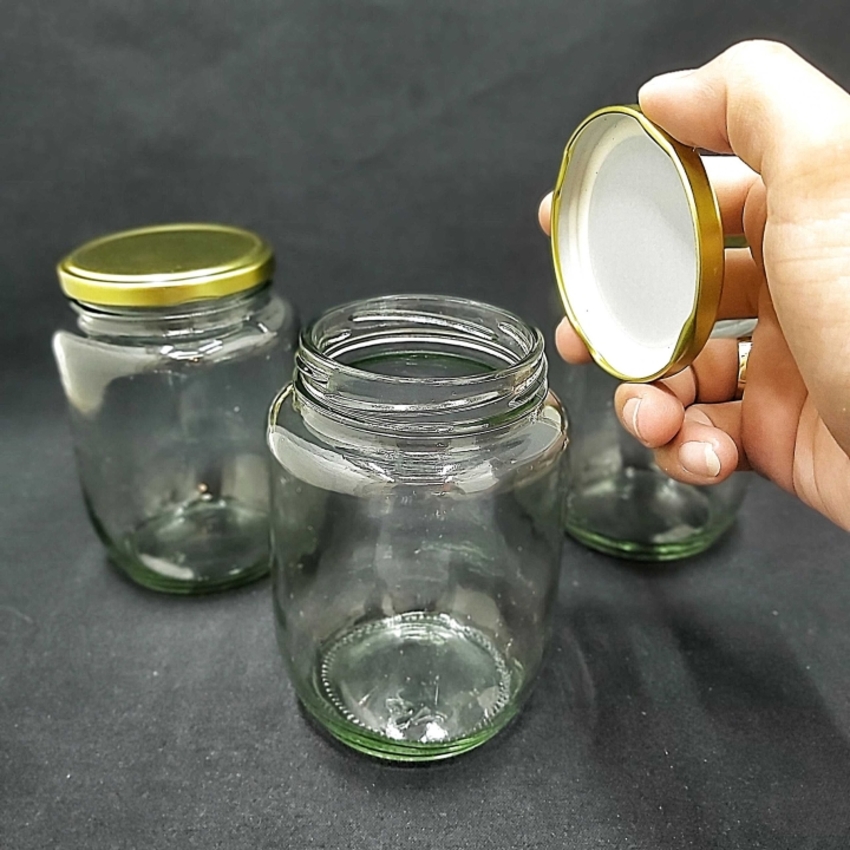 Hũ Gia Vị Thủy Tinh 500ML nắp thiếc vàng vặn – Lọ thuỷ tinh 500ml đựng muối, đường, bột ngọt, hạt tiêu, bột nêm, mật ong, mứt, yến chưng, dầu dừa