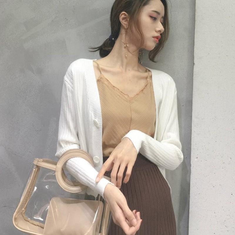 Áo khoác Cardigan dệt kim phối nút thiết kế cổ chữ V thanh lịch