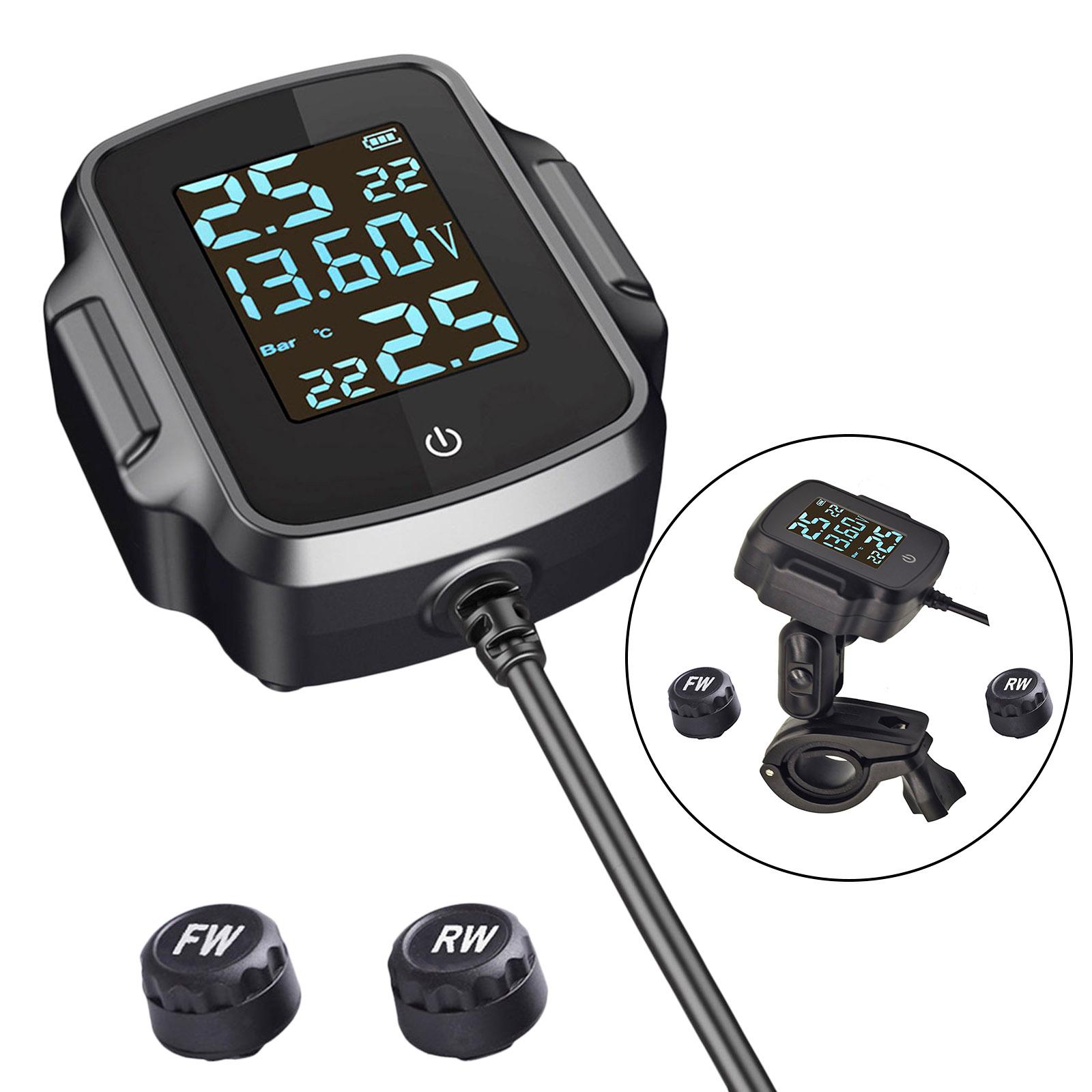 Motorcycle TPMS Tire Pressure Monitoring System Warning Gauge, Tyre Temperature Alarm System, with Voltage Detection, Dustproof