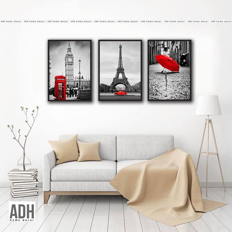 Tranh canvas các thành phố thế giới - tháp eiffel, Paris, Tháp Big Ben London ADH 0014