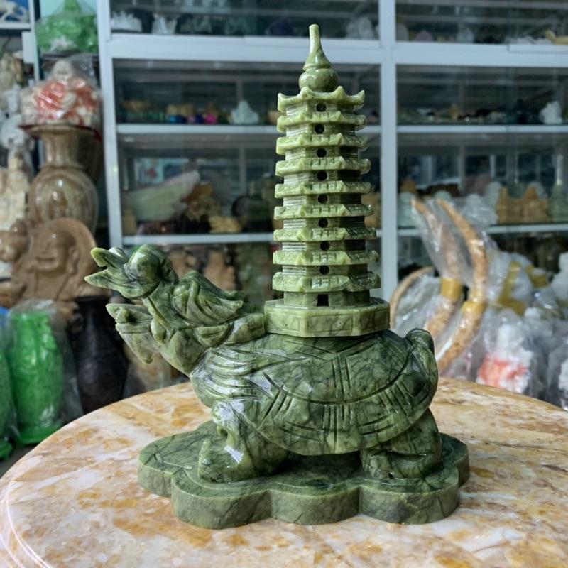 Cụ Long Quy Cõng Tháp Văn Xương Đá Ngọc Ấn Độ - cao 22cm